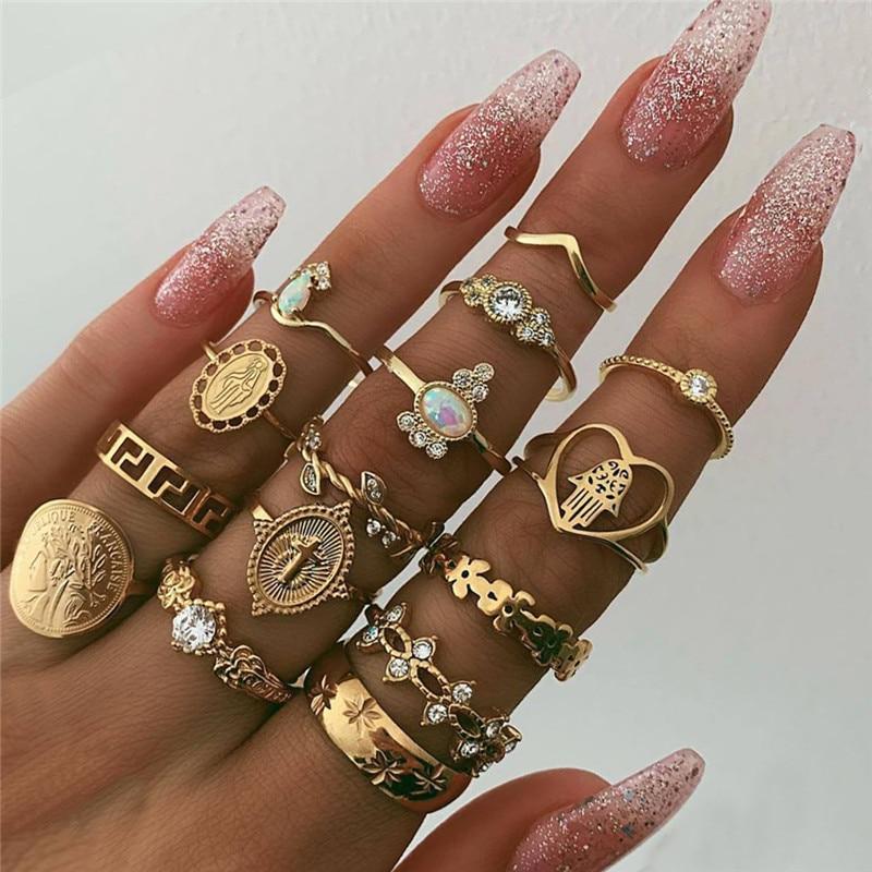 Vintage Crystal Star Crescent Knuckle Ring Set - Kirijewels.com