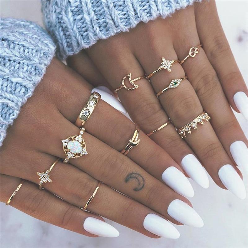 Vintage Crystal Star Crescent Knuckle Ring Set - Kirijewels.com