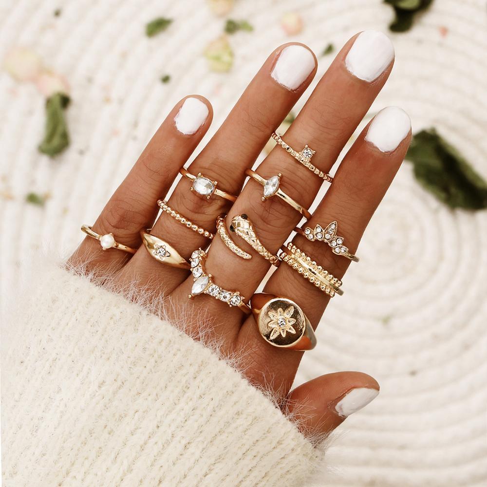 Vintage Crystal Star Crescent Knuckle Ring Set - Kirijewels.com