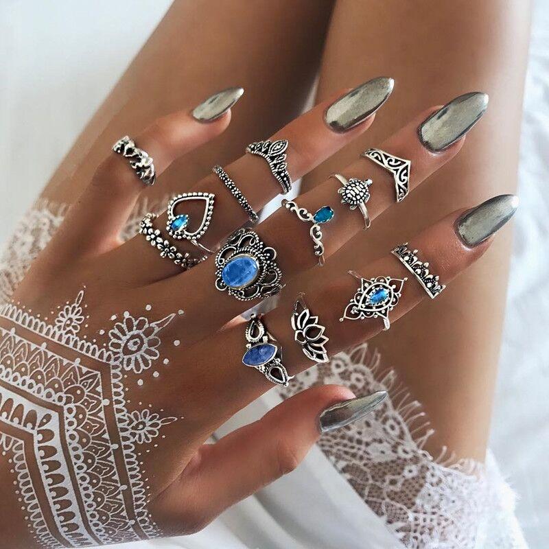 Vintage Crystal Star Crescent Knuckle Ring Set - Kirijewels.com