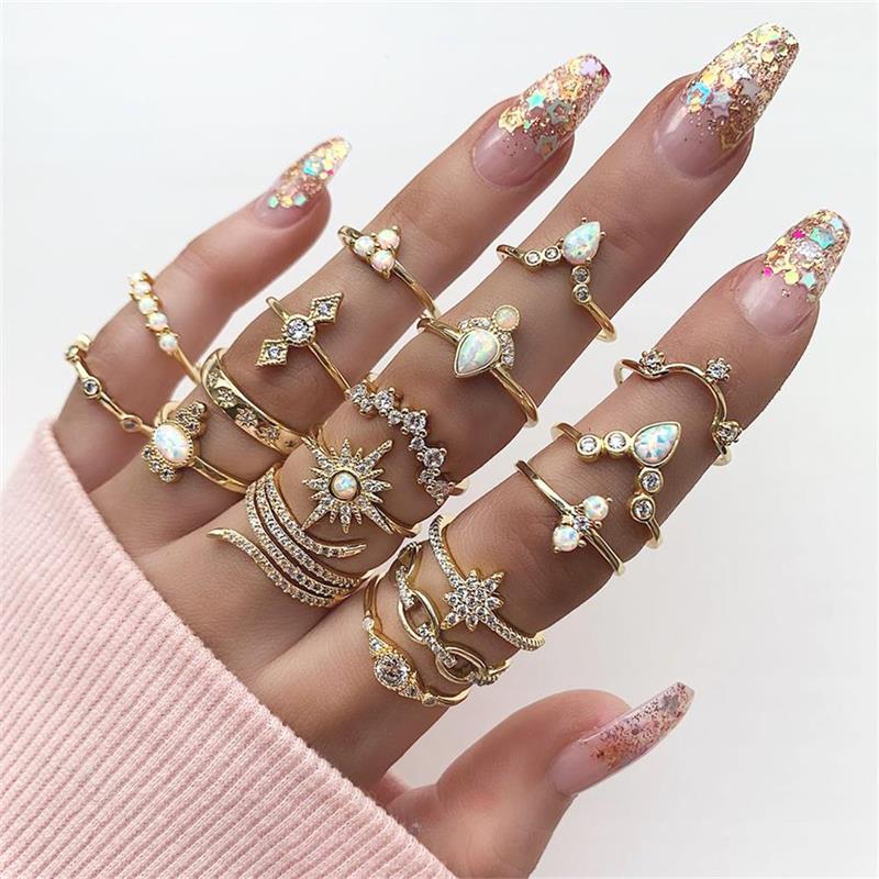 Vintage Crystal Star Crescent Knuckle Ring Set - Kirijewels.com