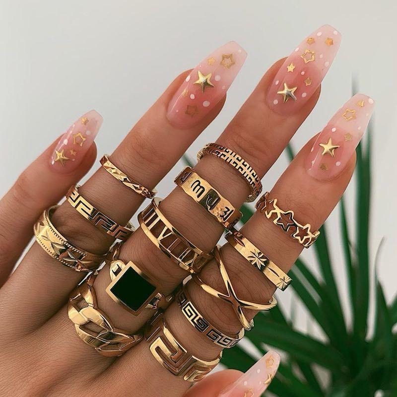 Vintage Crystal Star Crescent Knuckle Ring Set - Kirijewels.com