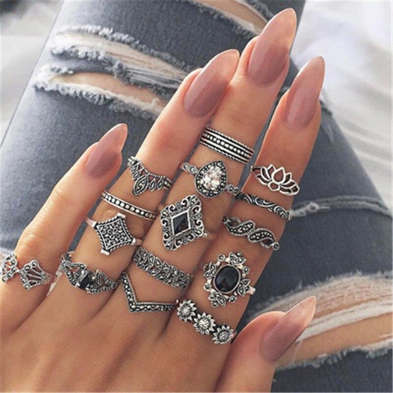 Vintage Crystal Star Crescent Knuckle Ring Set - Kirijewels.com