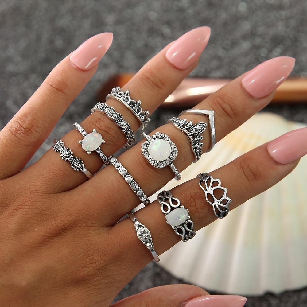 Vintage Crystal Star Crescent Knuckle Ring Set - Kirijewels.com