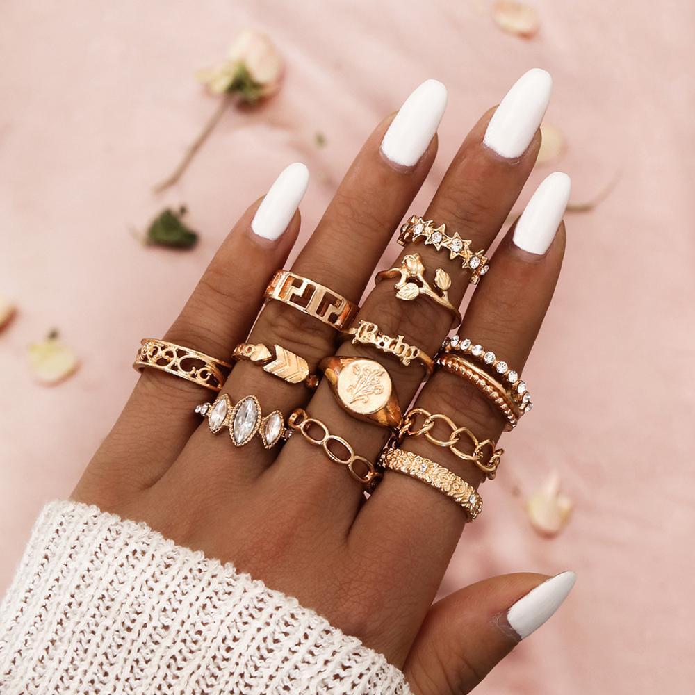 Vintage Crystal Star Crescent Knuckle Ring Set - Kirijewels.com