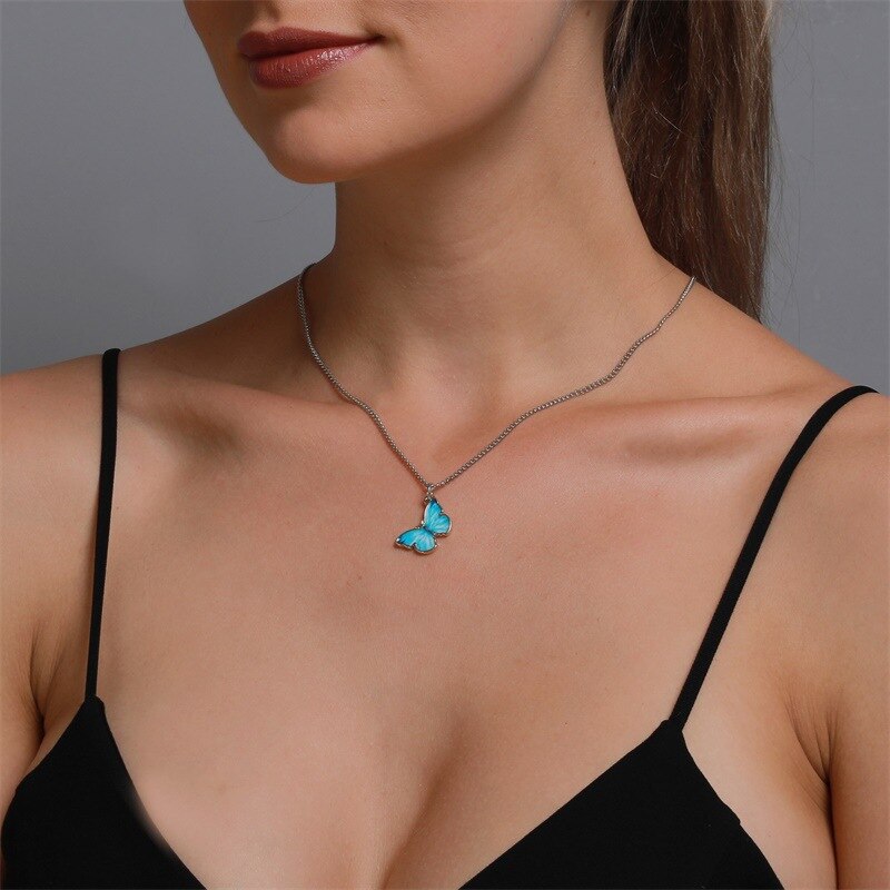 Blue Butterfly Necklace (Silver) – Love Stylize