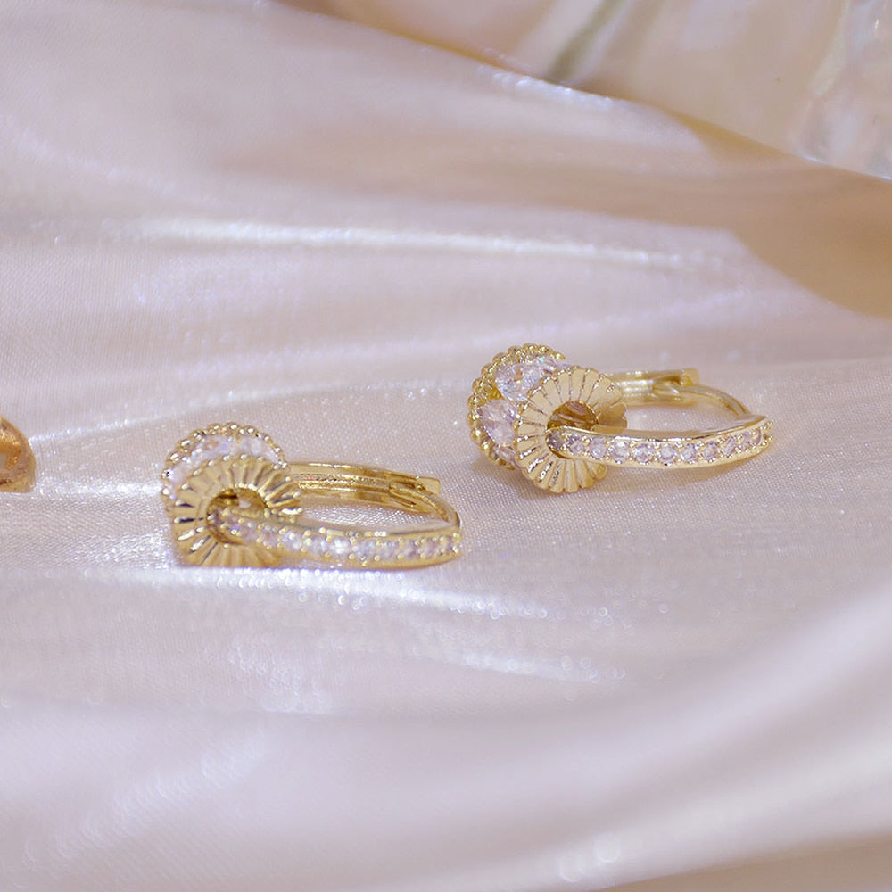 Good Luck 14K Gold Rotatable Bling Zirconia Clip Earrings