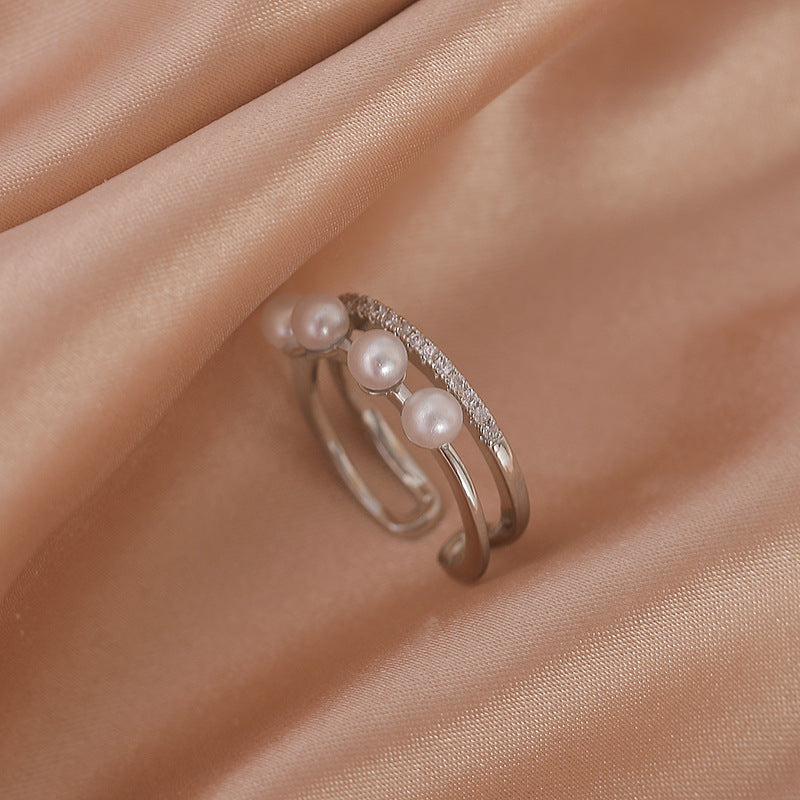 Vintage Pearl Zircon Gold Open Ring