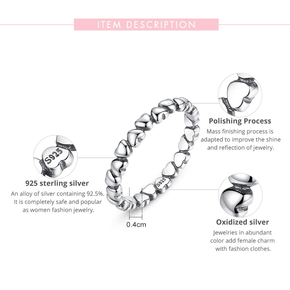 LEKANI 925 Sterling Silver Heart Star Wedding Ring