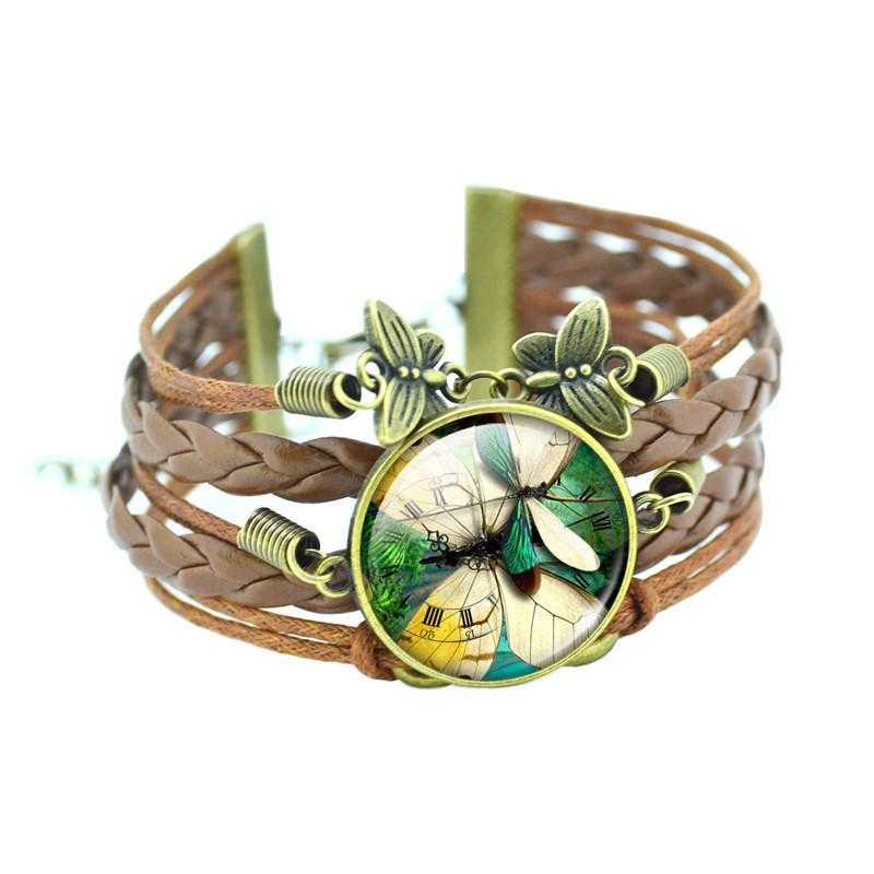 Free Bronze Leather Butterfly Bracelet-Charm Bracelets-Kirijewels.com-Green & White-Kirijewels.com