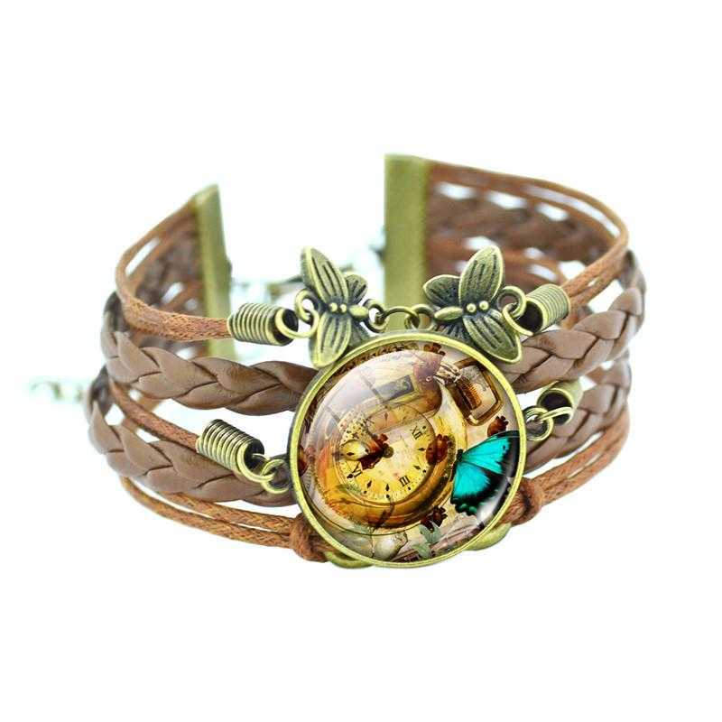 Bronze Leather Butterfly Bracelet-Charm Bracelets-Kirijewels.com-Brown2-Kirijewels.com