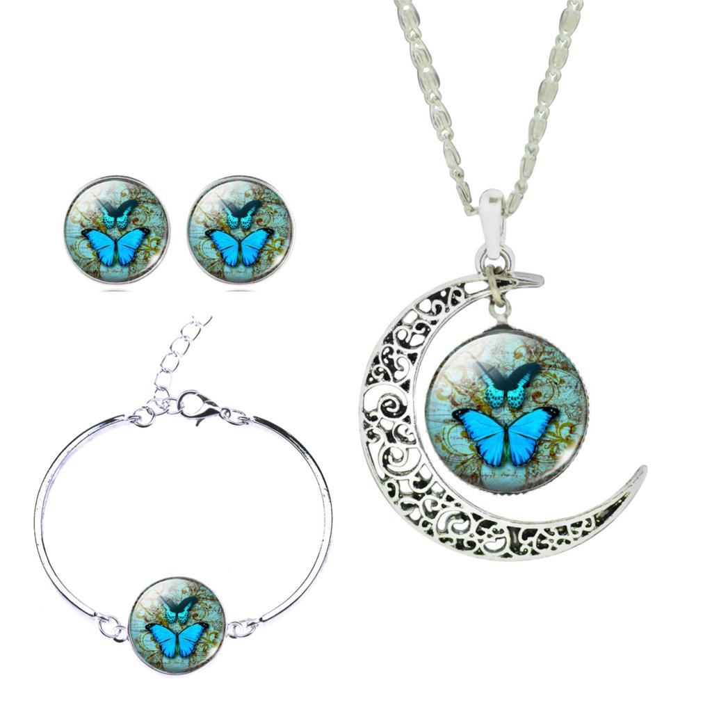 Moon Butterfly Set-Jewelry Sets-Kirijewels.com-Double Light Blue SET0088-Kirijewels.com