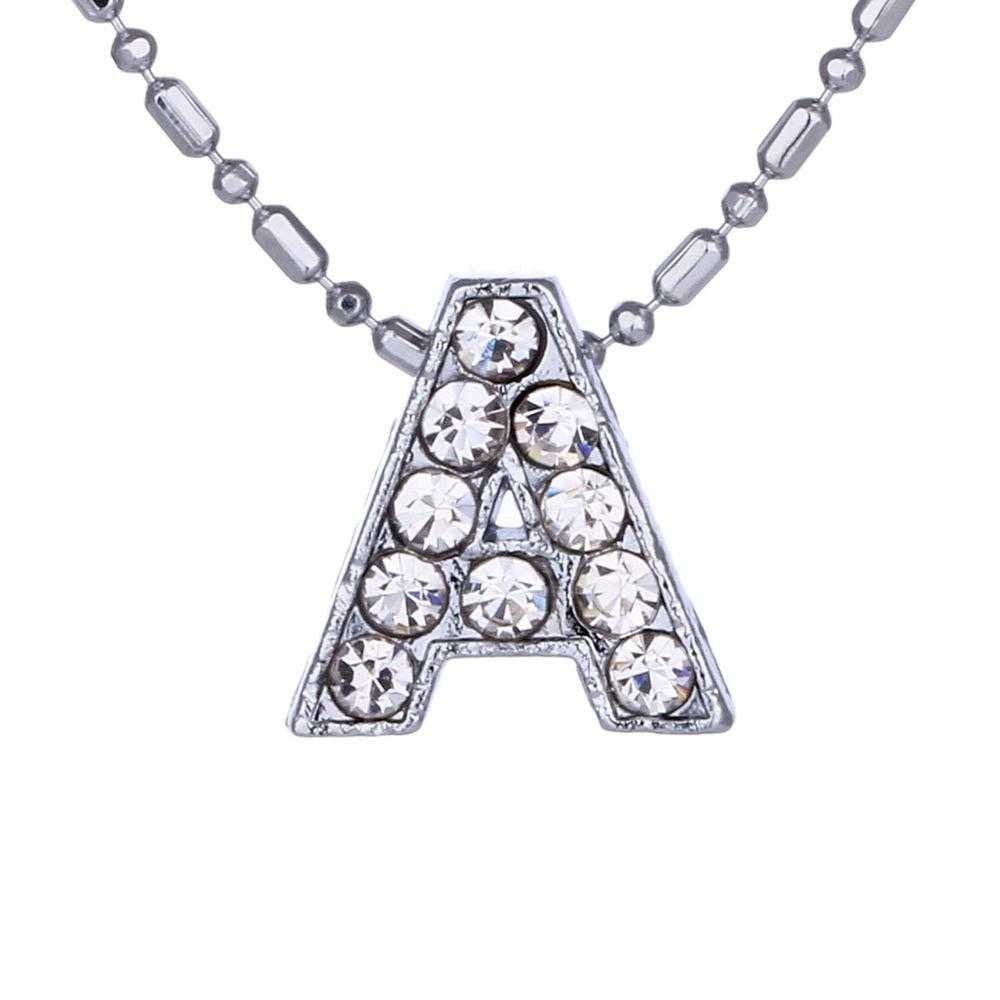 Initial Letters Crystal Silver Chain Necklace-Pendant Necklaces-Kirijewels.com-A-Silver-Kirijewels.com