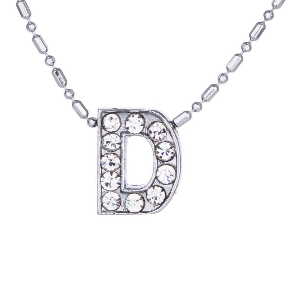 Initial Letters Crystal Silver Chain Necklace-Pendant Necklaces-Kirijewels.com-D-Silver-Kirijewels.com