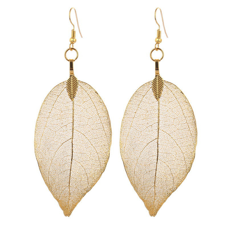 Natural Real Leaf Earrings-Drop Earrings-Kirijewels.com-18K Gold-Kirijewels.com