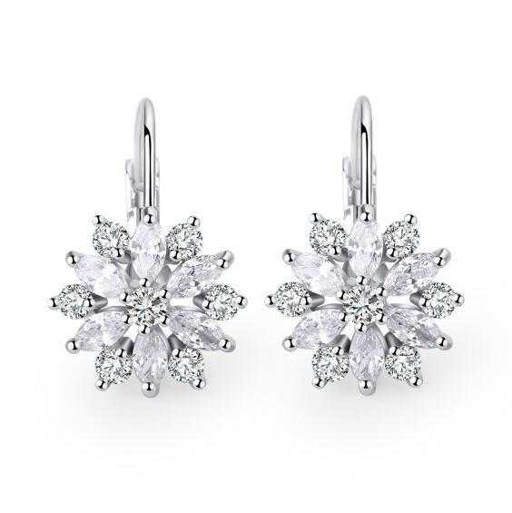 Free Romantic Flower Design Cubic Zirconia Earrings-Hoop Earrings-Kirijewels.com-Platinum Plated-Kirijewels.com