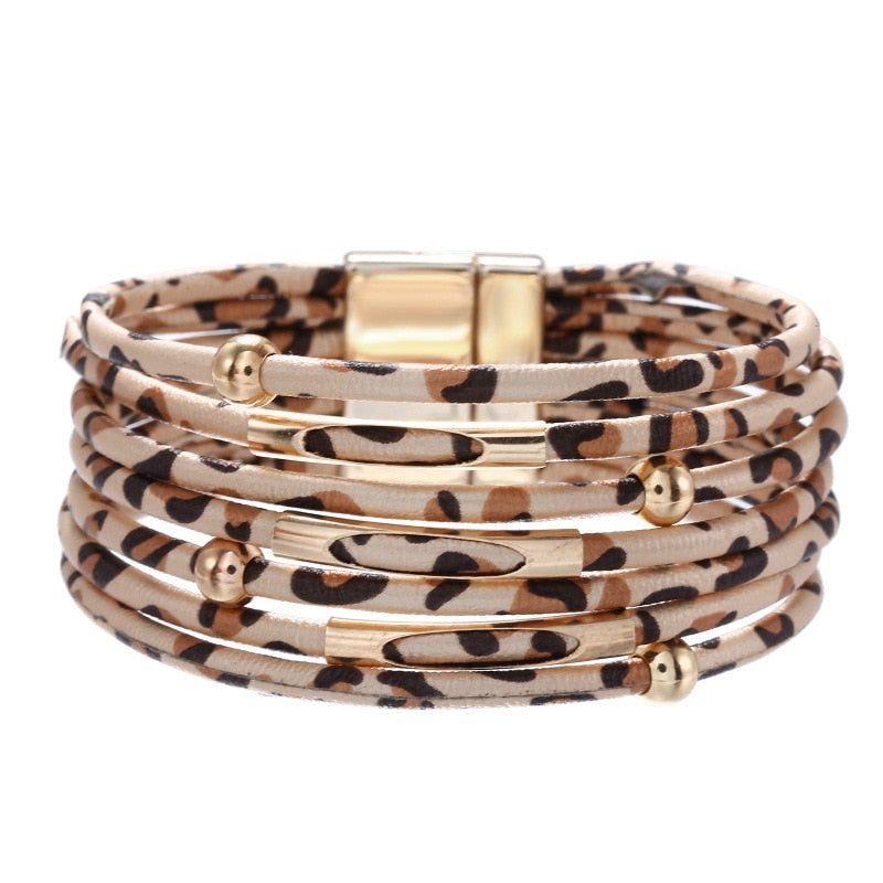Sabor Wide Multilayer Leopard Leather Bracelet