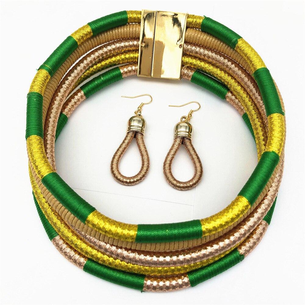 African Multilayer Woven Choker Necklace Set - Kirijewels.com