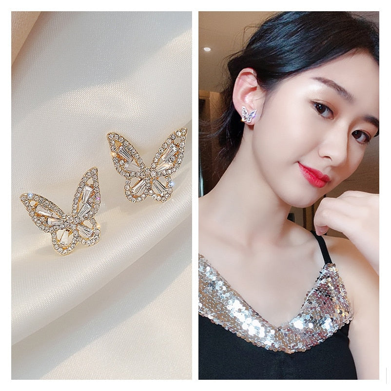 Crystal Bow Tassel Temperament  Butterfly Earrings