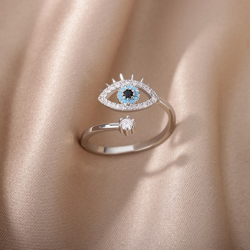 Evil Eye Adjustable Stainless Steel Wedding Ring