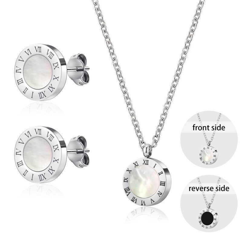 Roman Numeral Stainless Steel Wedding Jewelry Set