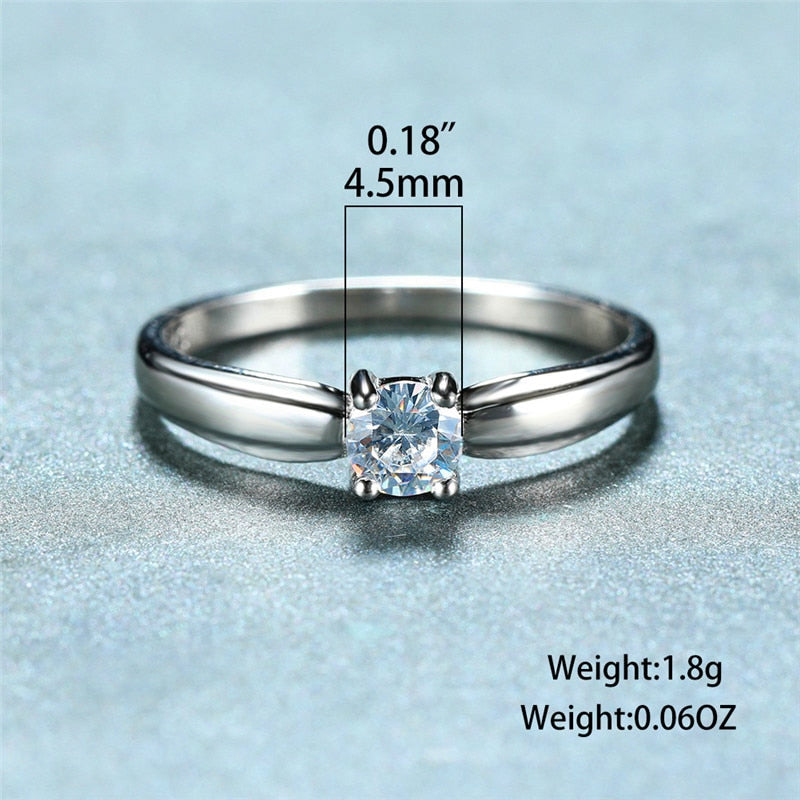 Crystal Solitaire Real 925 Sterling Silver Wedding Ring
