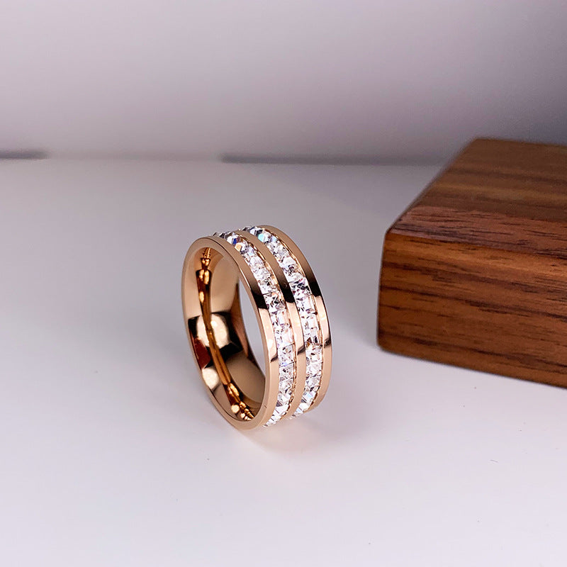 Double Row Square Stainless Steel Wedding Ring