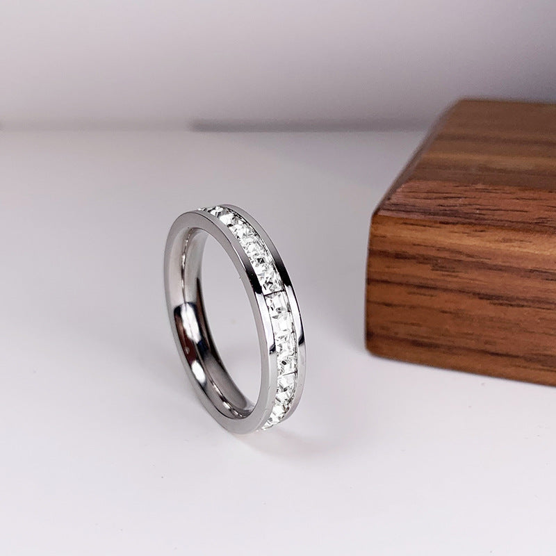 Double Row Square Stainless Steel Wedding Ring