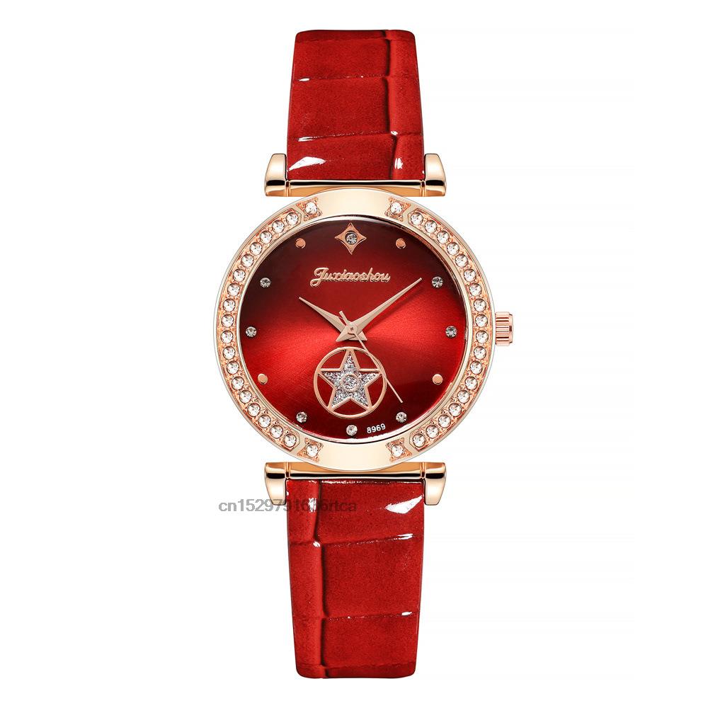 Diamond Studded Quartz Leather Wrist Watch