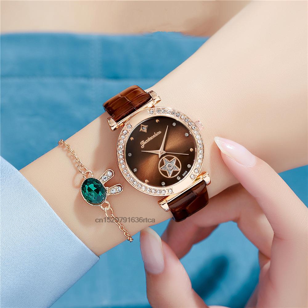 Relogio Diamond Star Leather Wrist Watch
