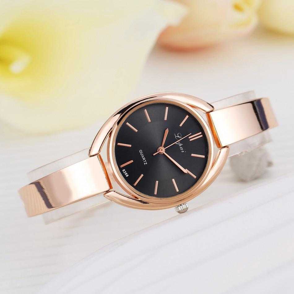 Lvpai Stainless Steel Crystal Round Wristwatch-Women's Watches-Kirijewels.com-Rose Gold Black 2-Kirijewels.com