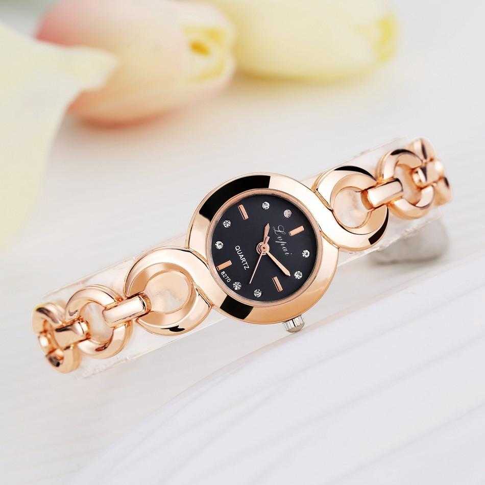 Lvpai Stainless Steel Crystal Round Wristwatch-Women's Watches-Kirijewels.com-Rose Gold Black 4-Kirijewels.com