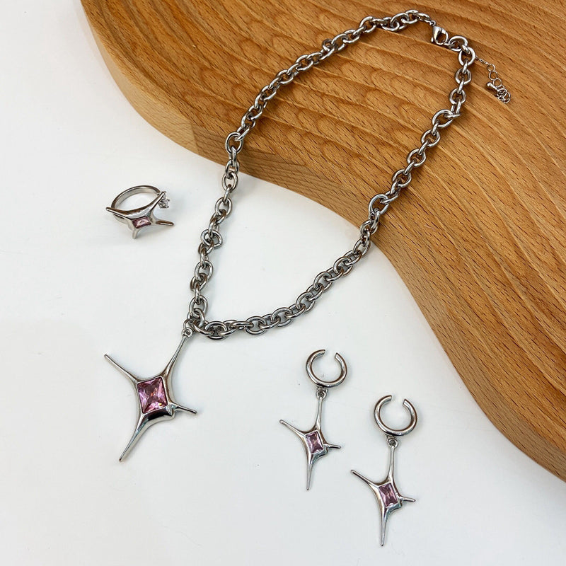 Metal Circle Cartilage Crystal Star Earrings