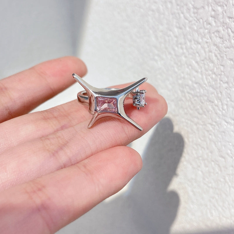 Metal Circle Cartilage Crystal Star Earrings