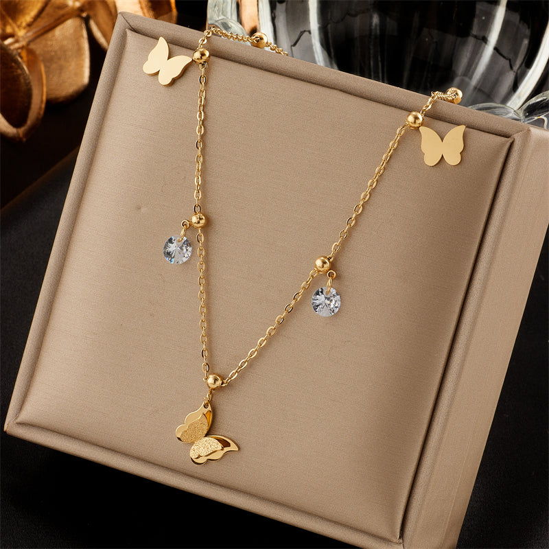 Skipper Stainless Steel Multilayer Butterfly Chain Necklace