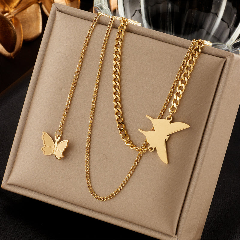 Skipper Stainless Steel Multilayer Butterfly Chain Necklace