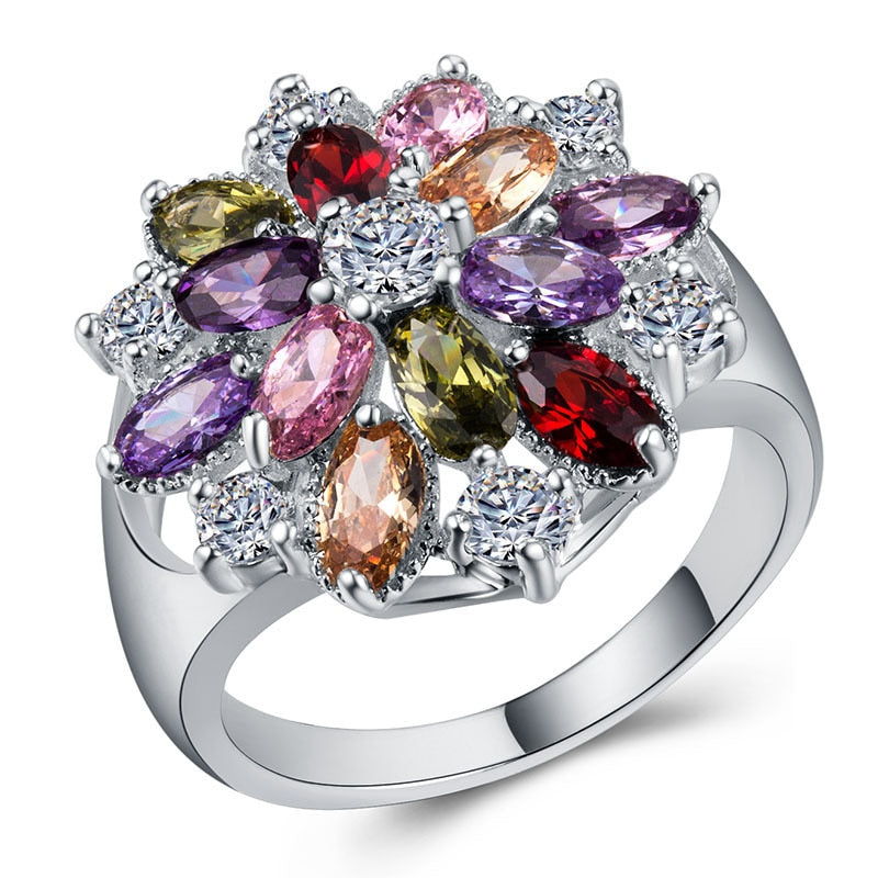 Amelia Sparkling Rhinestone Flower Wedding Ring