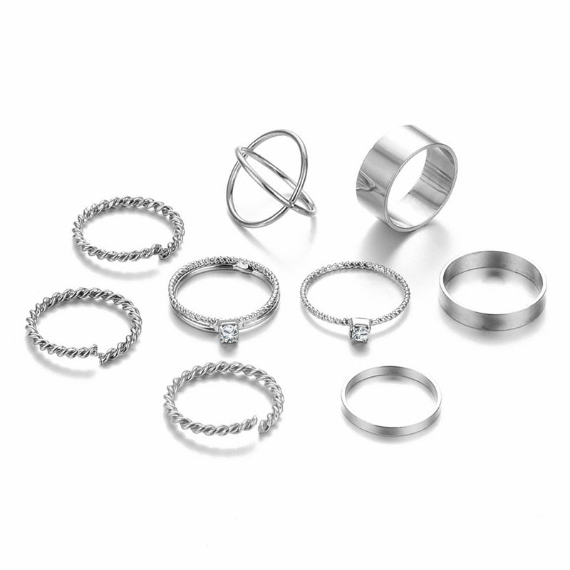 Crystal Round Twist Knuckle Wedding Ring Set
