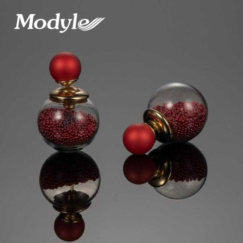 Double Ball Simulated Pearl Earrings-Stud Earrings-Kirijewels.com-Red-Kirijewels.com