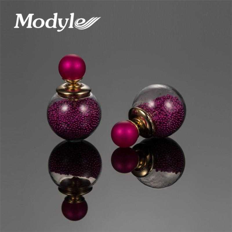 Double Ball Simulated Pearl Earrings-Stud Earrings-Kirijewels.com-Purple-Kirijewels.com