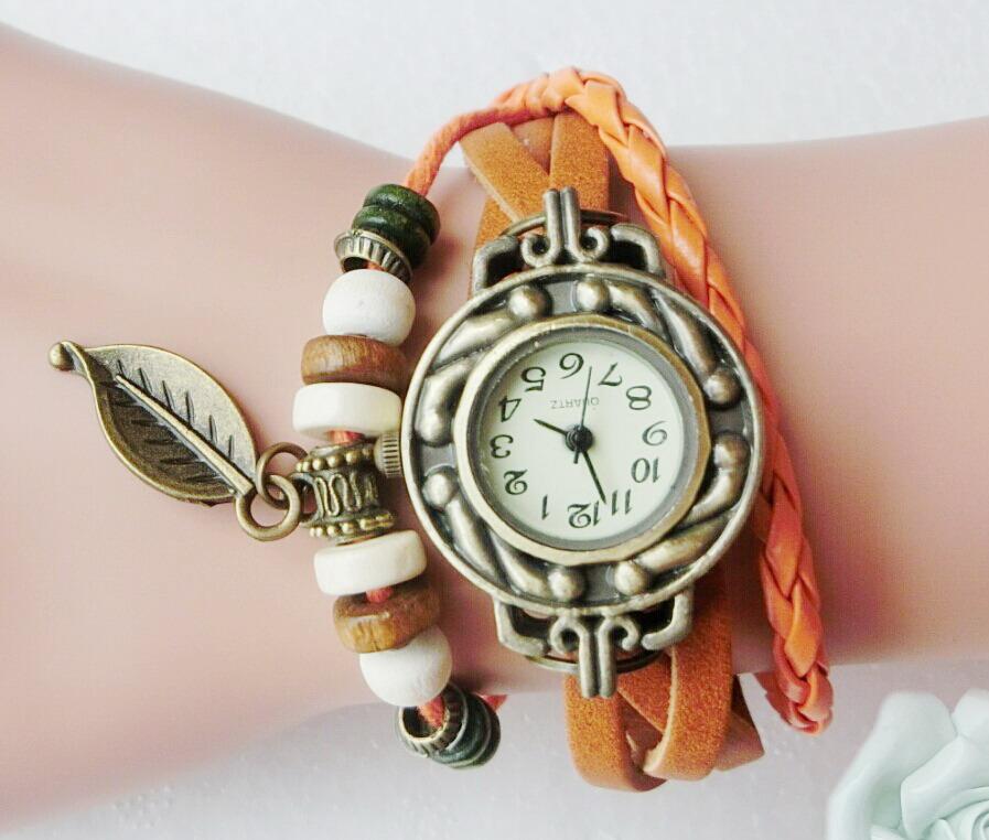 Genuine Leather Leaf Wrist Watch-Women's Watches-Kirijewels.com-orange-Kirijewels.com