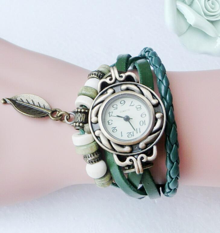 Genuine Leather Leaf Wrist Watch-Women's Watches-Kirijewels.com-Green-Kirijewels.com