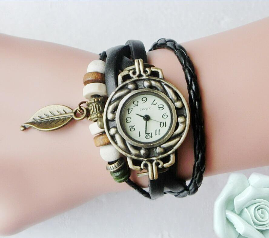 Genuine Leather Leaf Wrist Watch-Women's Watches-Kirijewels.com-Black-Kirijewels.com