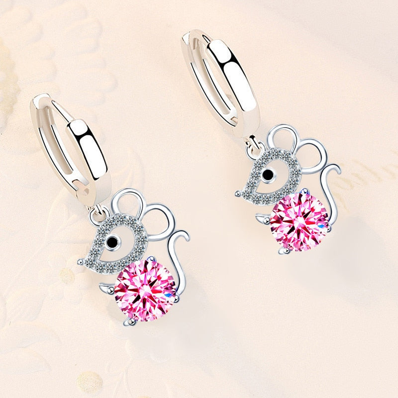 Big Cheese 925 Sterling Silver Mouse  Hook Earrings