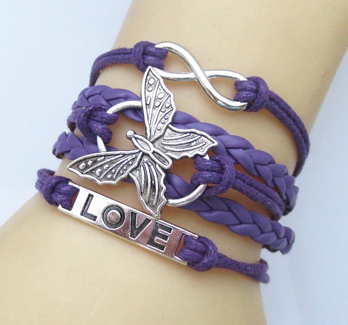 Leather Vivid Butterfly Bracelet-Charm Bracelets-Kirijewels.com-purple-Kirijewels.com