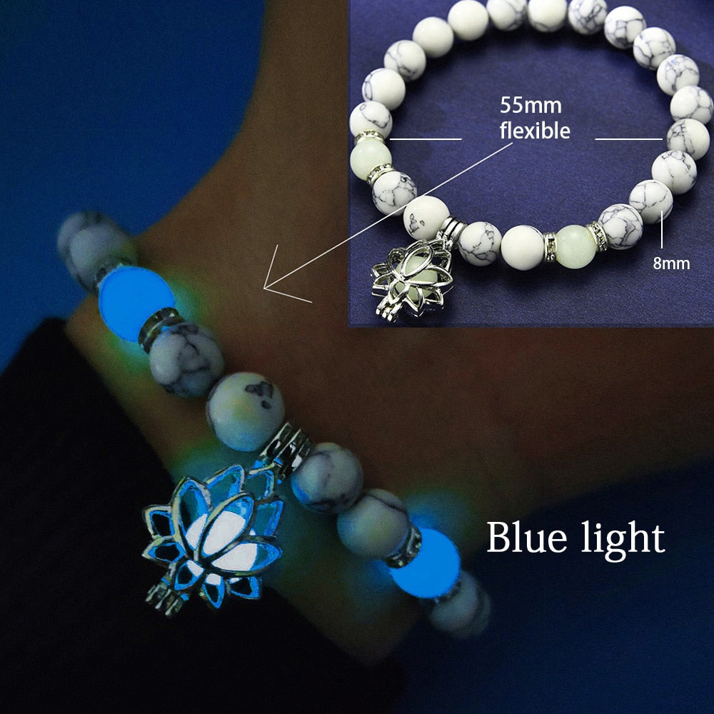Glow In The Dark Lotus Charm Beads Yoga Bracelet