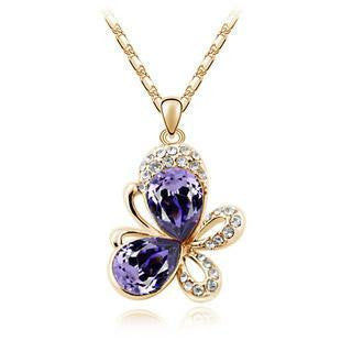 Rhinestone Butterfly Necklace-Pendant Necklaces-Kirijewels.com-gold purple-Kirijewels.com