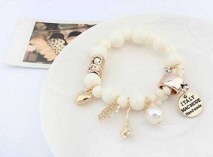 Free Pearl Bead Eiffel Tower Bracelet-Bracelet-Kirijewels.com-White-Kirijewels.com