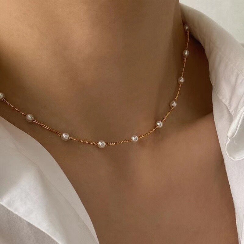 Amelia Beads Pearl Choker Necklace