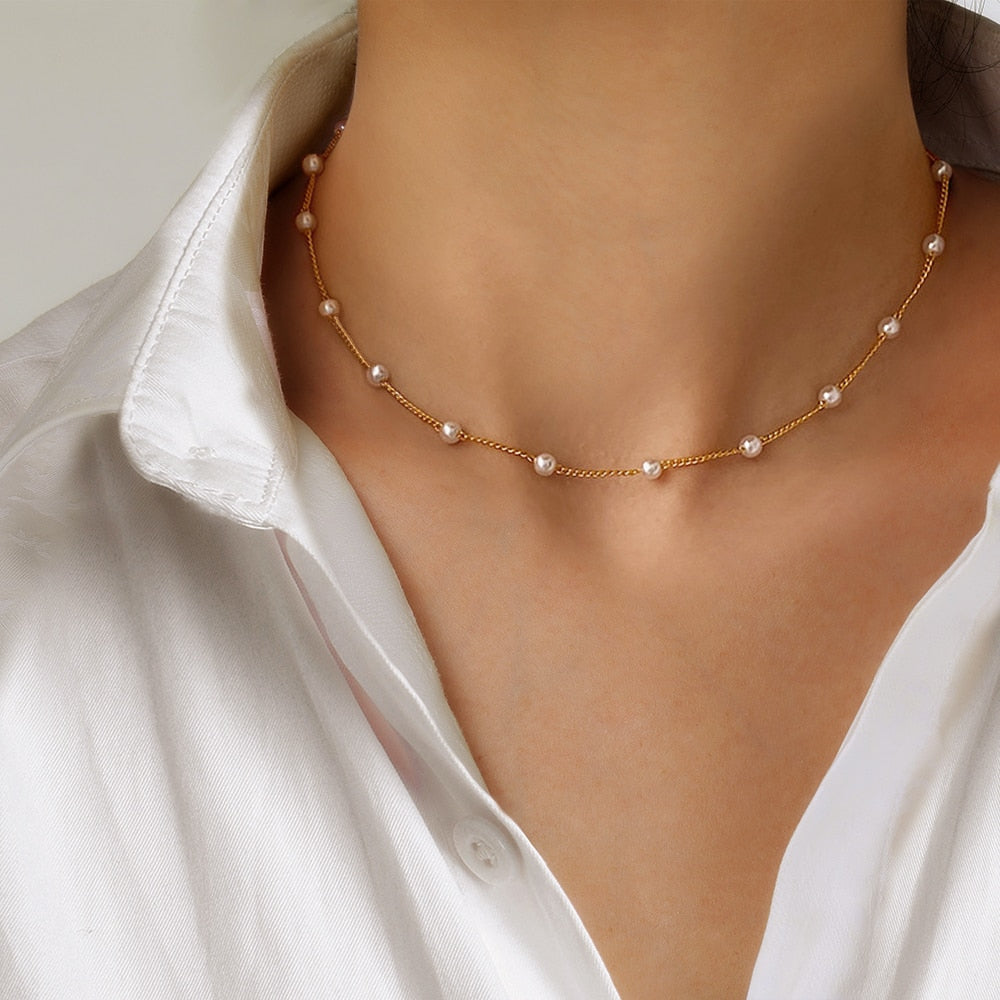 Amelia Beads Pearl Choker Necklace